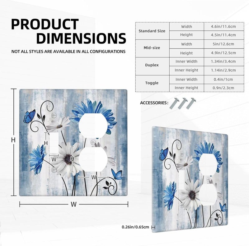 Sghxwp Light Switch Cover Rustic Teal Blue Daisy Floral Farmhouse 2 Gang Outlet Cover 1 Toggle Duplex Decorative Switch Plates Wall Plate Electrical Receptacle Faceplate for Bathroom Bedroom - Image 5